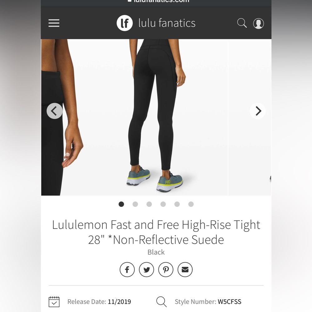 Lululemon Fast and Free High-Rise Tight 28" *Non-Reflective Suede - Black